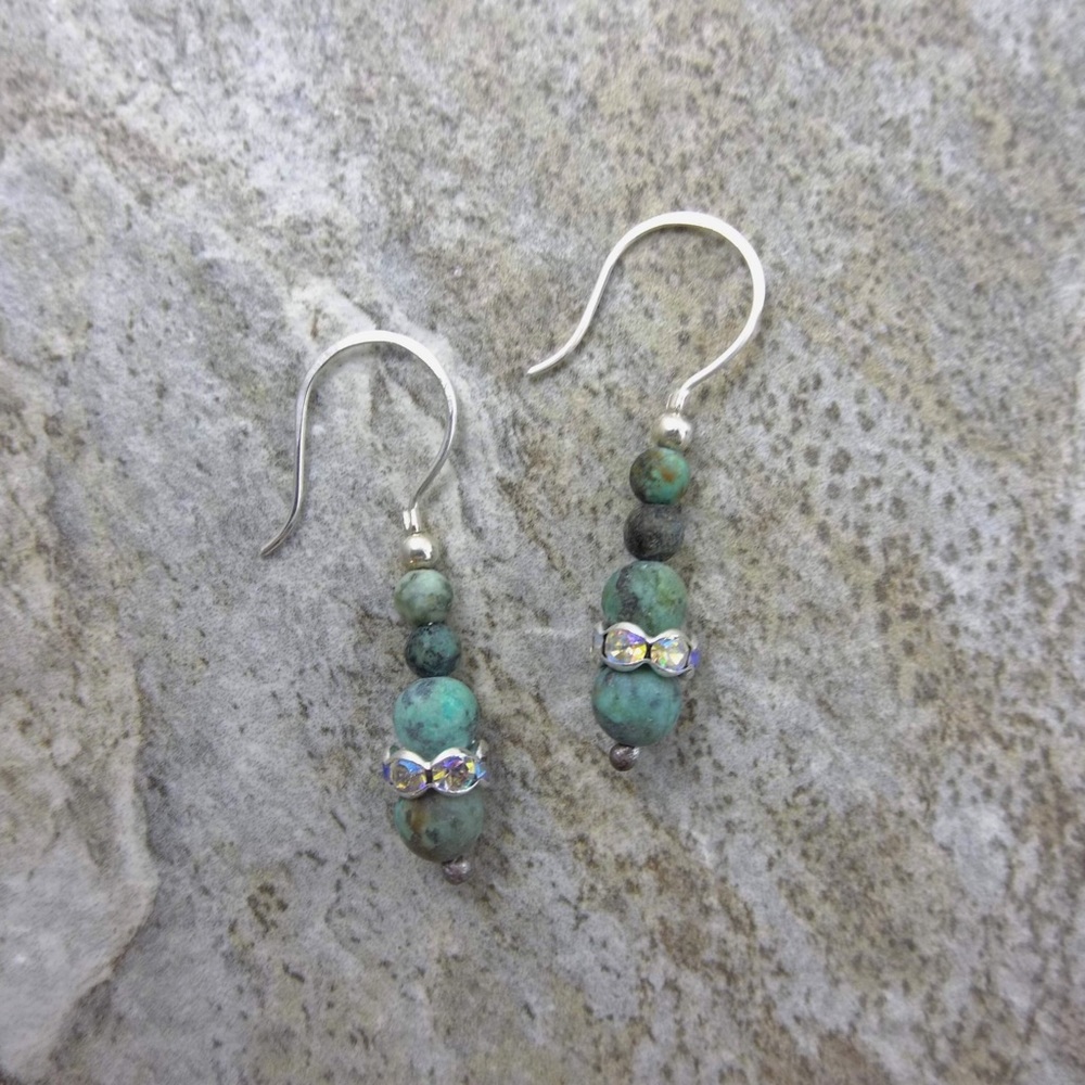 African turquoise and crystal stacked earrings